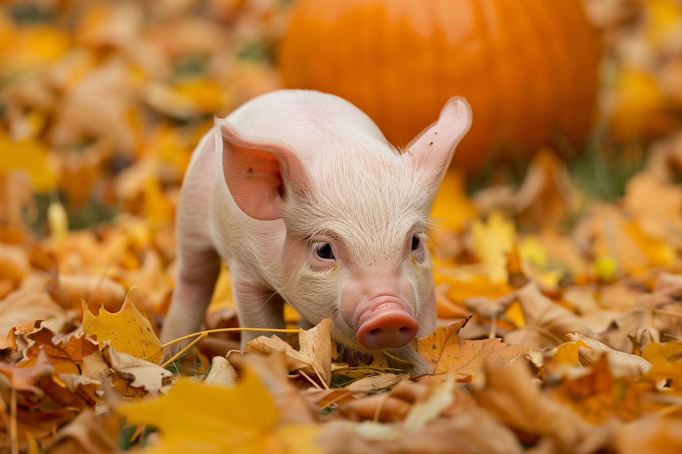Image gratuite Porcelet explorant champ de citrouilles 4