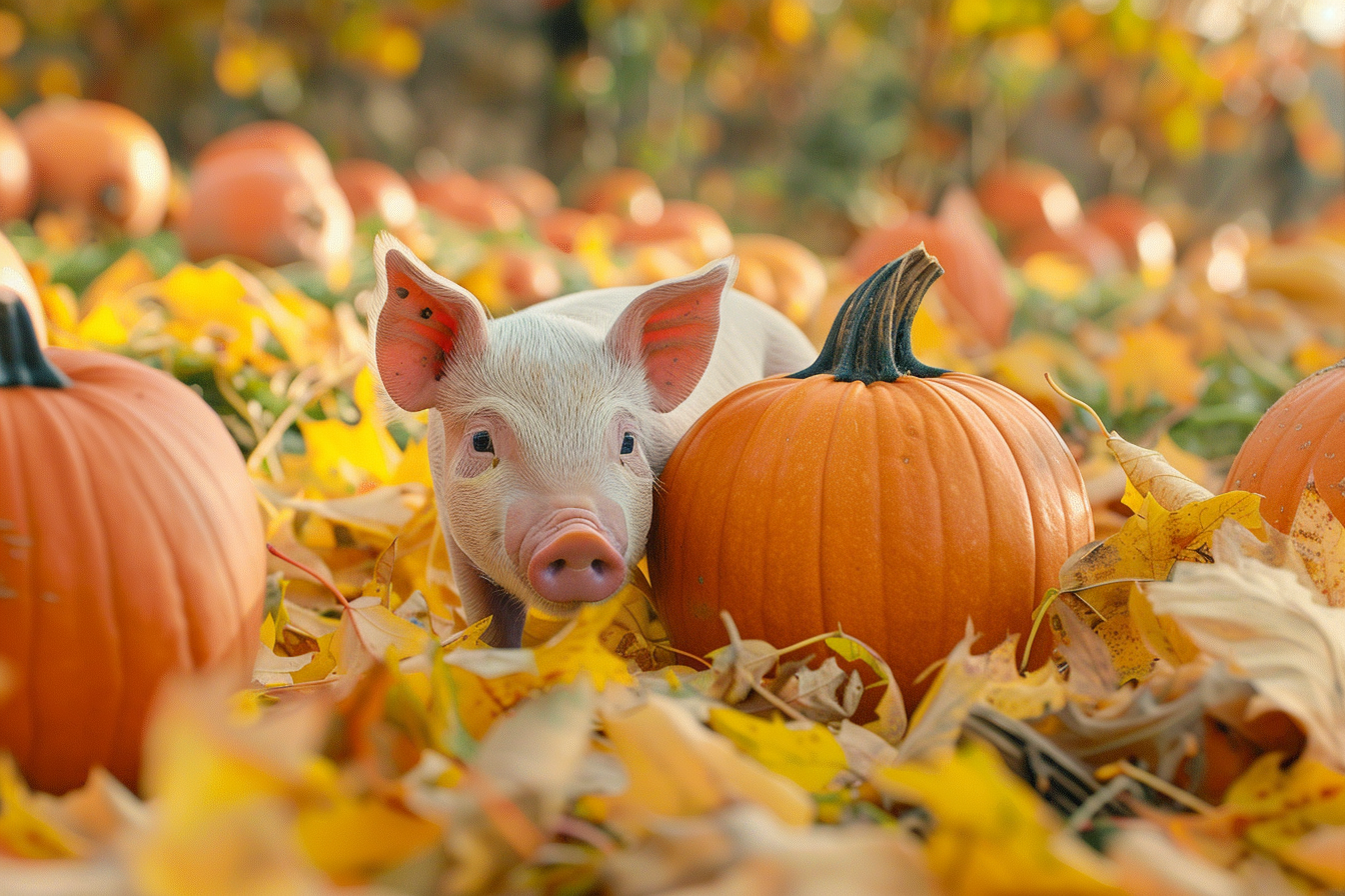 Image gratuite Porcelet explorant champ de citrouilles 5