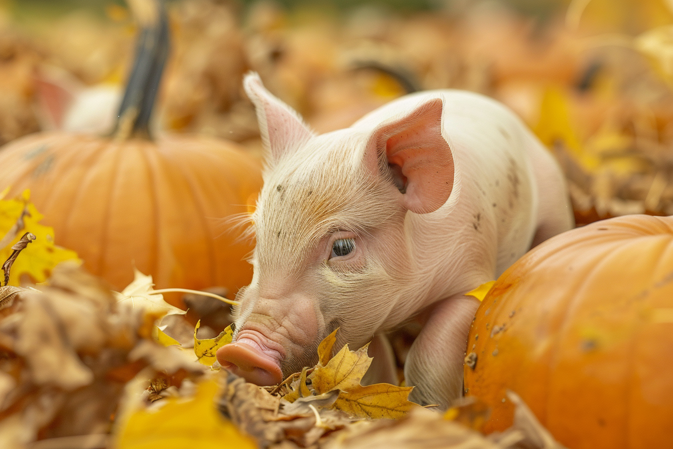 Image gratuite Porcelet explorant champ de citrouilles 6