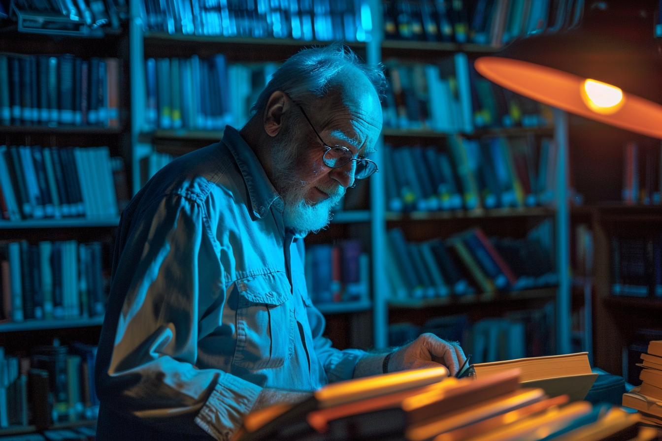 Image gratuite Portrait d&rsquo;un bibliothécaire âgé organisant des livres 3