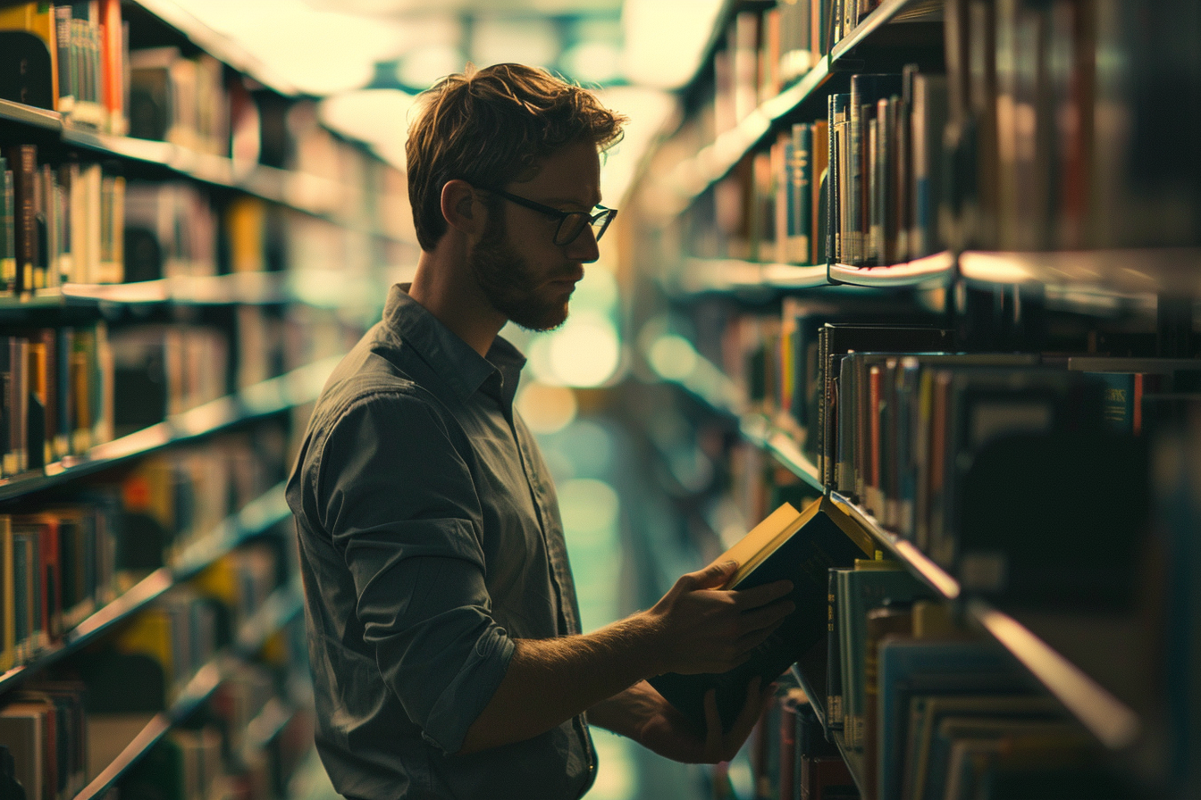 Image gratuite Portrait d&rsquo;un bibliothécaire organisant des livres 1