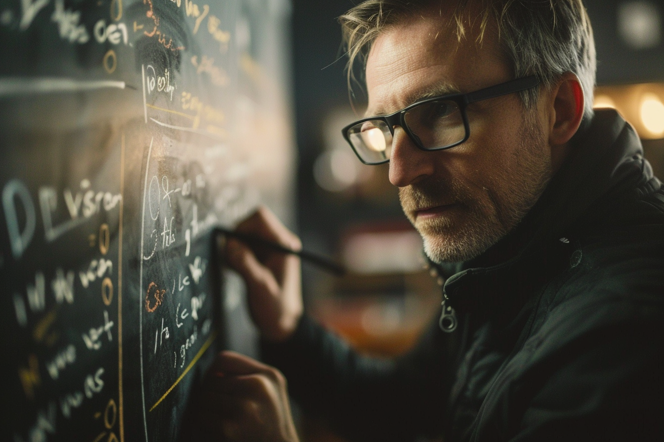 Image gratuite Portrait d&rsquo;un professeur écrivant sur un tableau noir 1