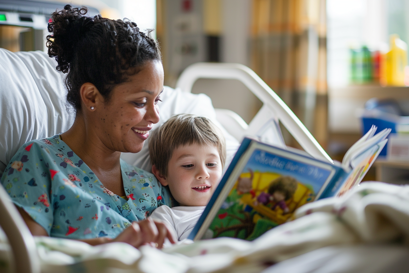 Image gratuite Portrait d&rsquo;une aide-soignante lisant à un enfant 2