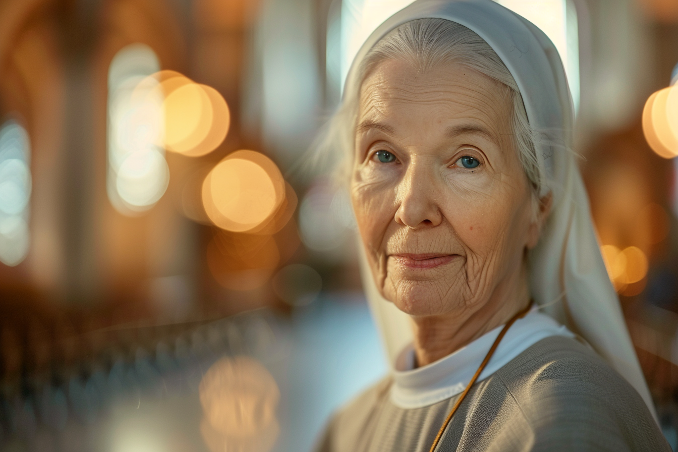 Image gratuite Portrait religieuse âgée, cheveux blancs, yeux bleus, cathédrale 3
