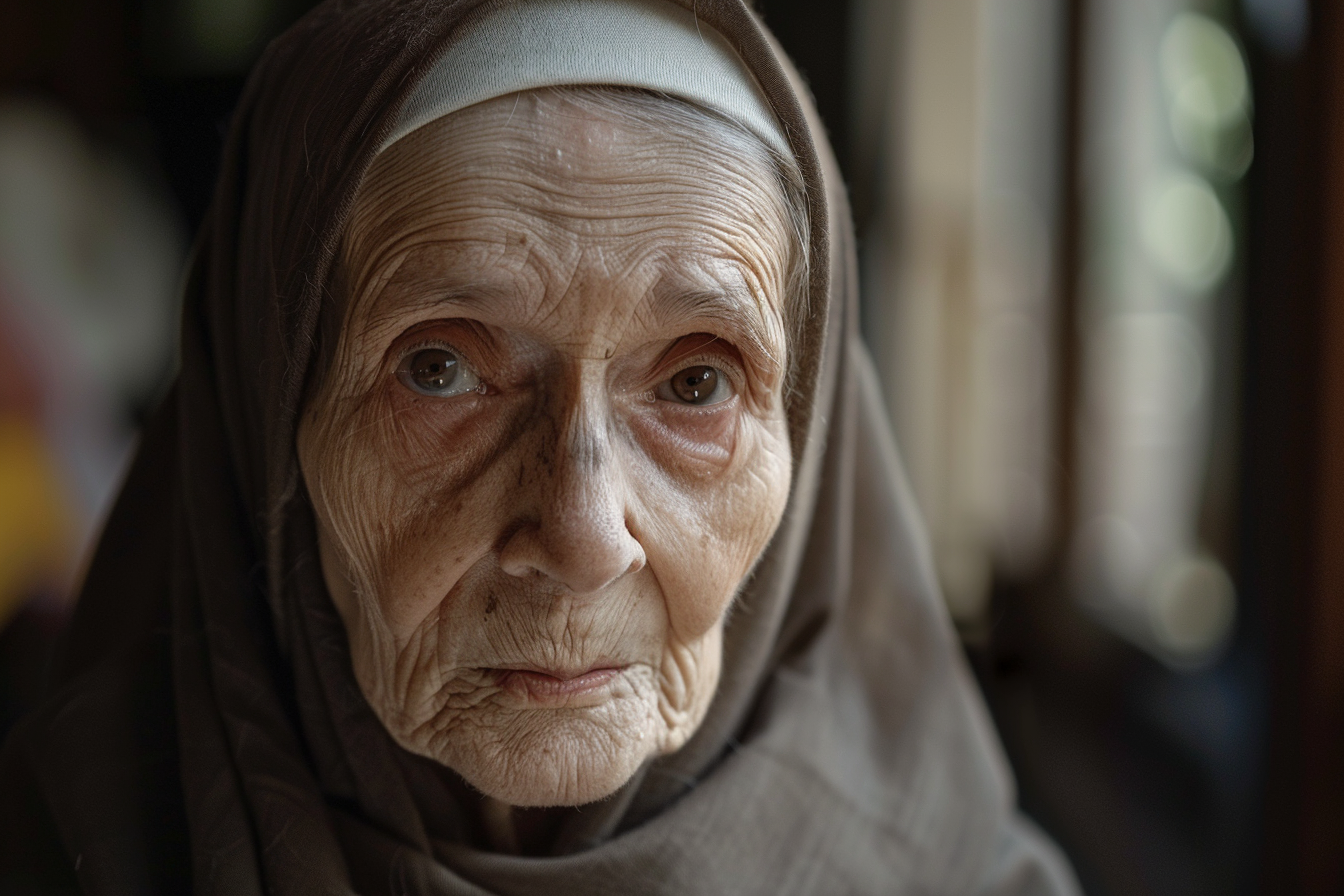 Image gratuite Portrait religieuse âgée, cheveux gris, yeux marrons, monastère 3