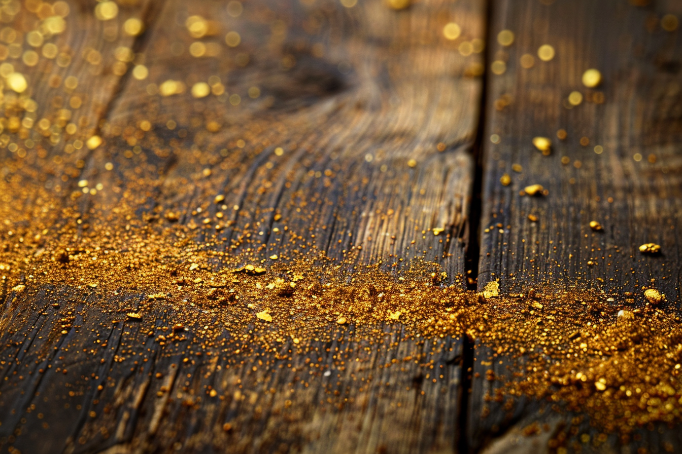 Image gratuite Poudre d&rsquo;or sur table en bois 2
