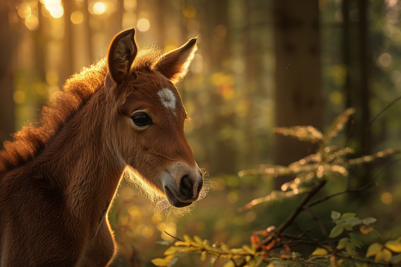 Image gratuite Poulain explorant forêt ensoleillée 2
