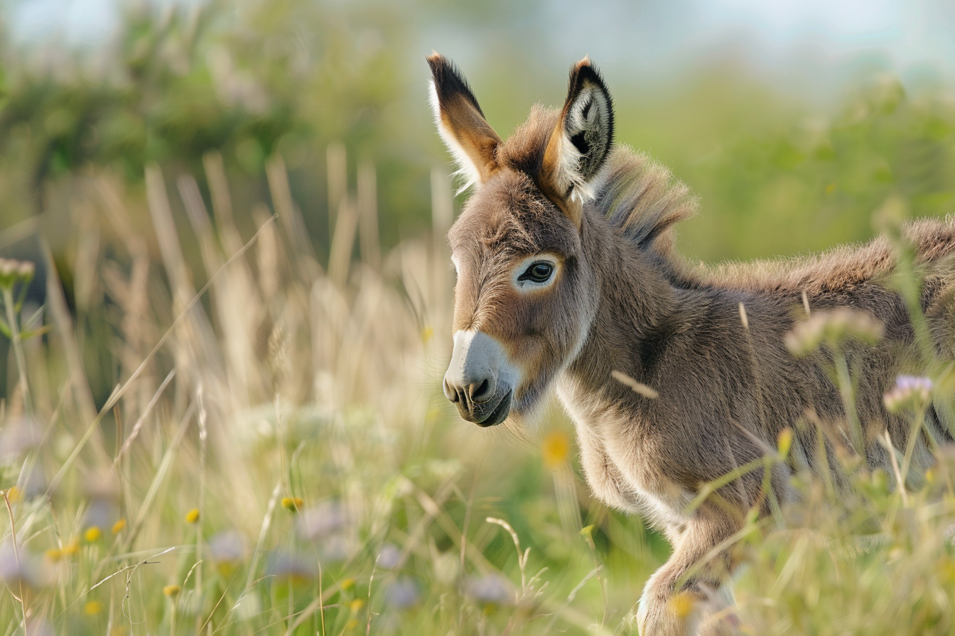 Image gratuite Poulain joueur dans prairie ensoleillée 1