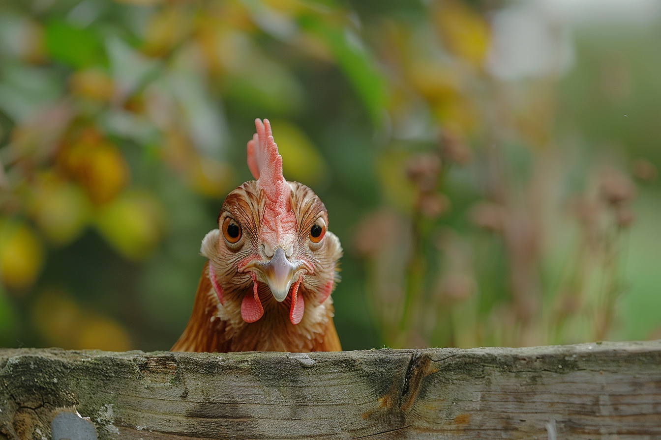Image gratuite Poule curieuse sur clôture 2