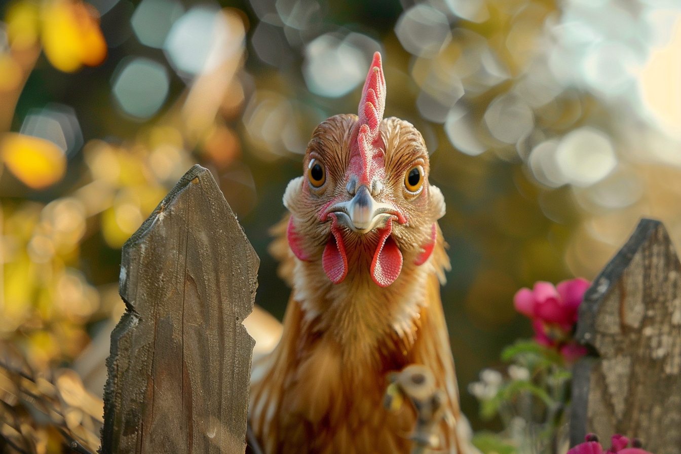 Image gratuite Poule curieuse sur clôture 6