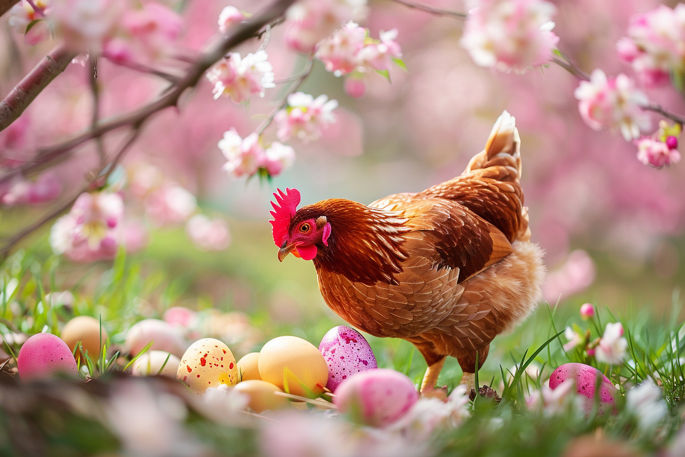 Image gratuite Poule, œufs, cerisier fleuri 2