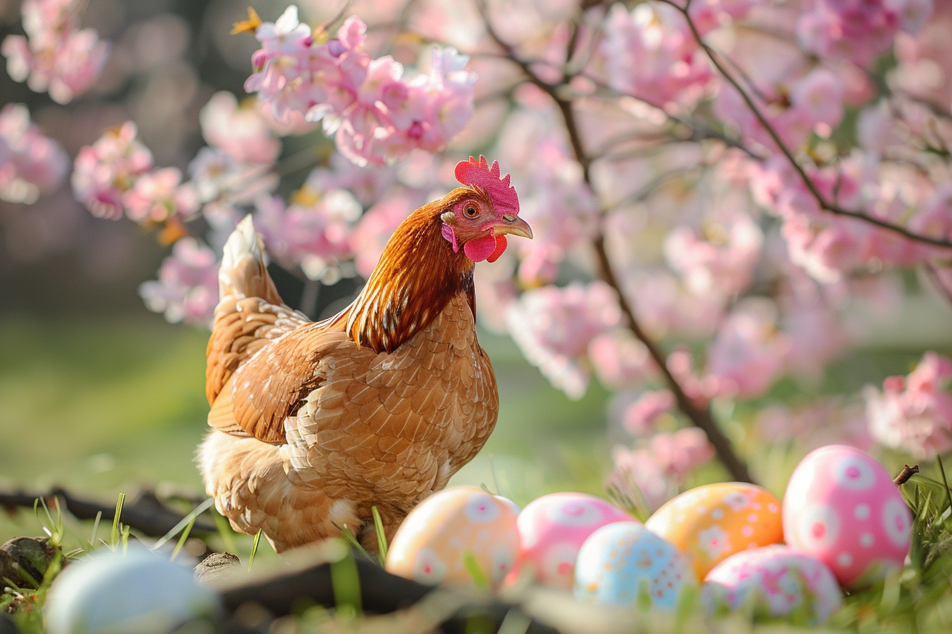 Image gratuite Poule, œufs, cerisier fleuri 3