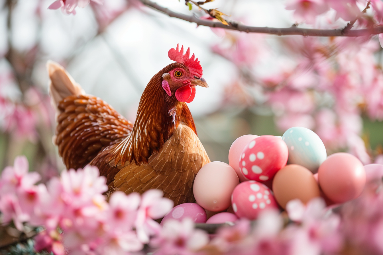 Image gratuite Poule, œufs, cerisier fleuri 4