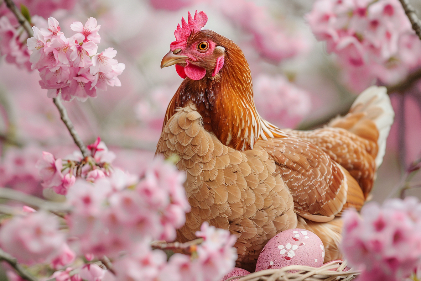 Image gratuite Poule, œufs, cerisier fleuri 5