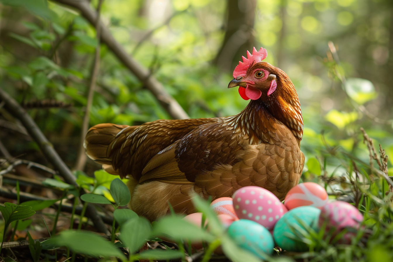 Image gratuite Poule, œufs, clairière verdoyante 2
