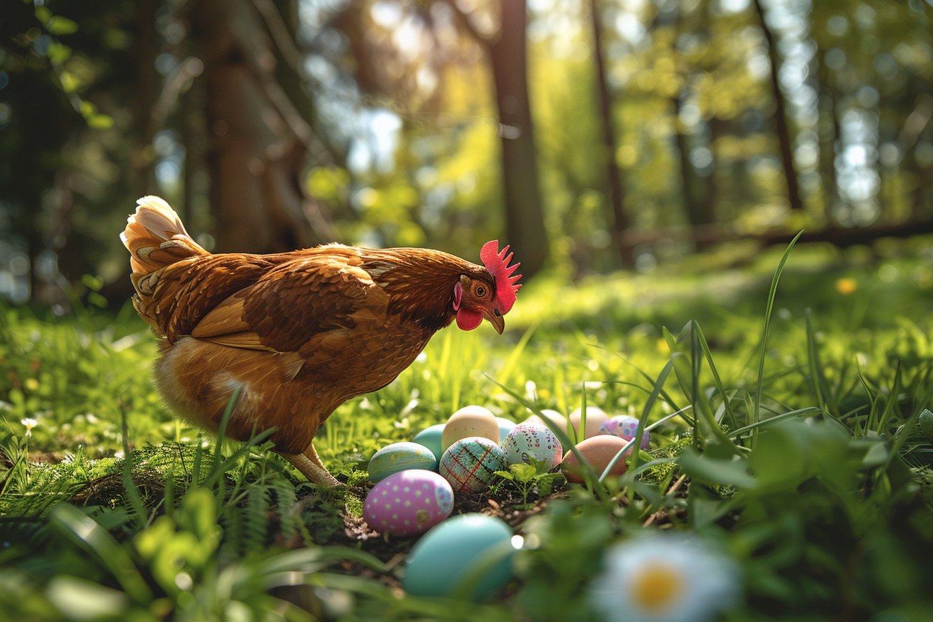 Image gratuite Poule, œufs, clairière verdoyante 3