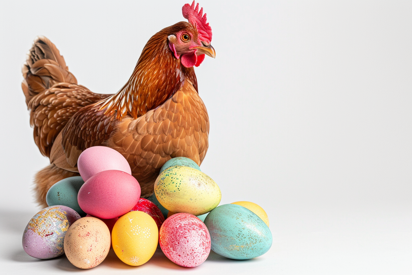 Image gratuite Poule, œufs, fond blanc 1