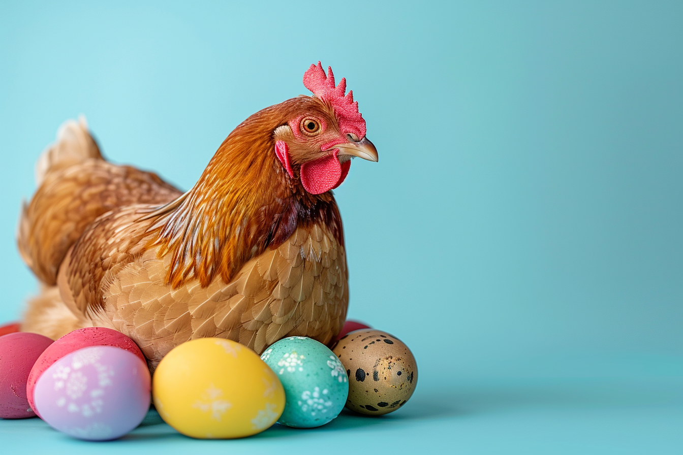 Image gratuite Poule, œufs, fond bleu clair 1