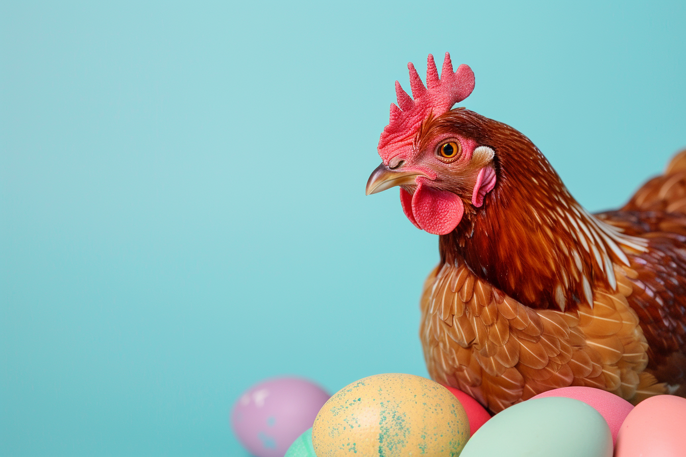 Image gratuite Poule, œufs, fond bleu clair 2