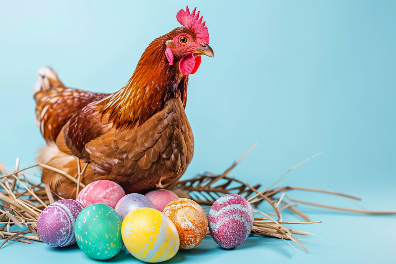 Image gratuite Poule, œufs, fond bleu clair 3