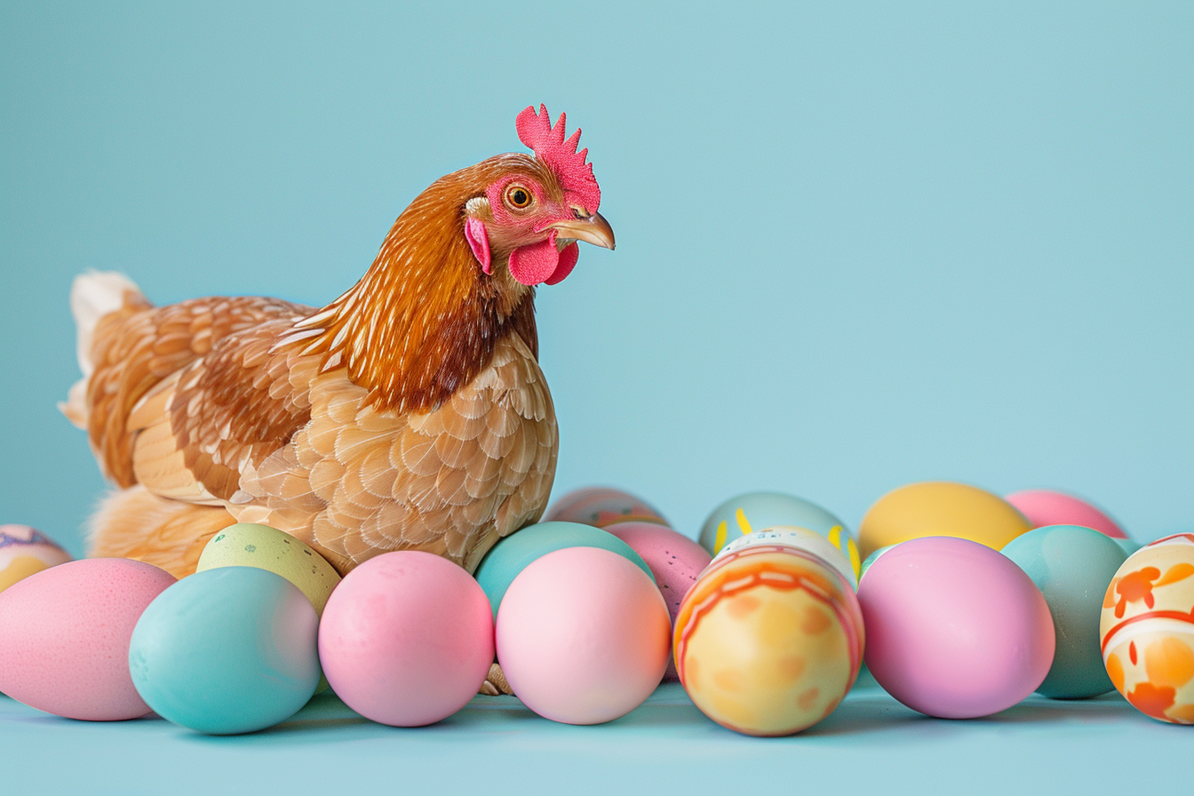 Image gratuite Poule, œufs, fond bleu clair 5