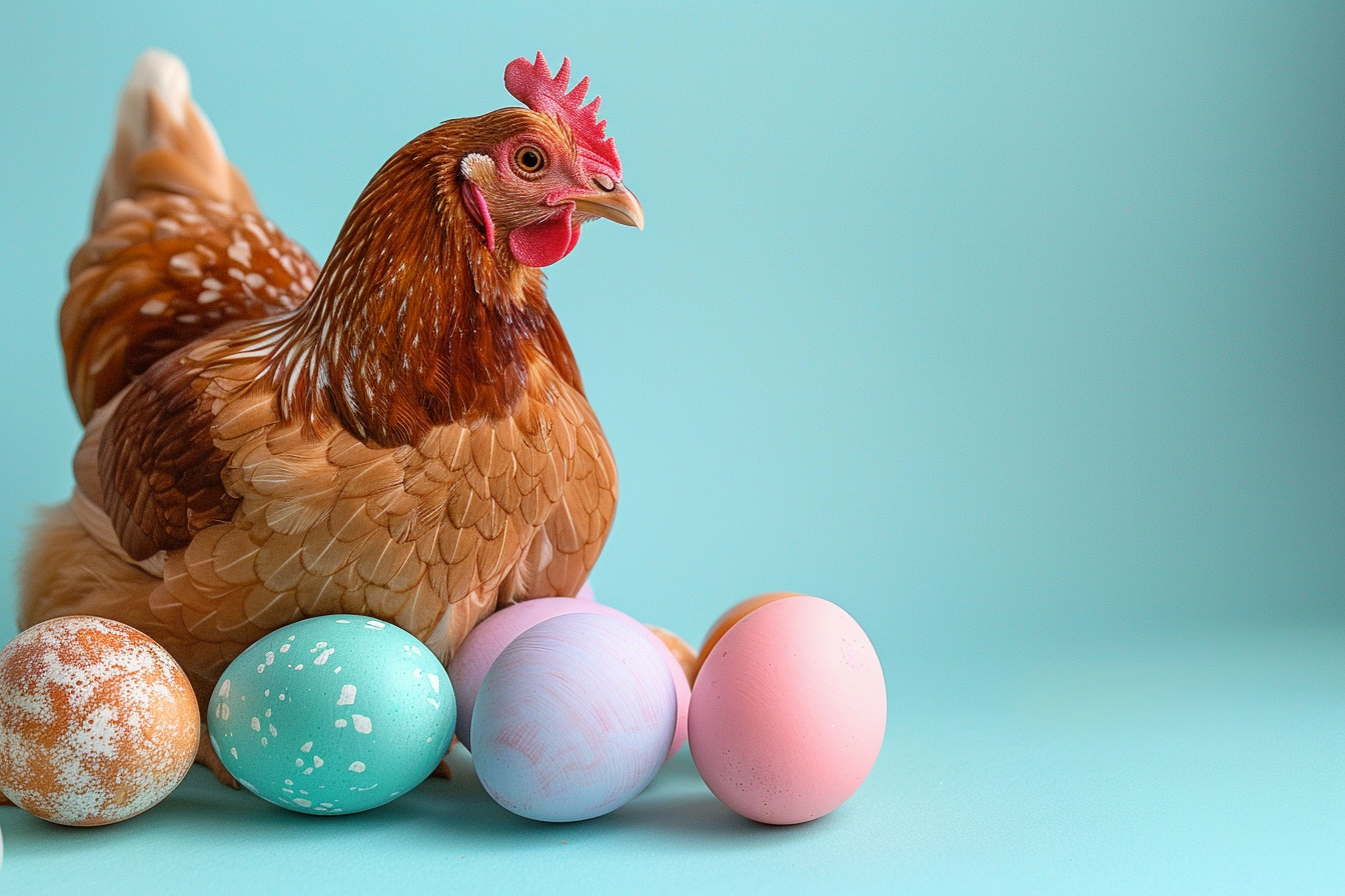 Image gratuite Poule, œufs, fond bleu clair 7