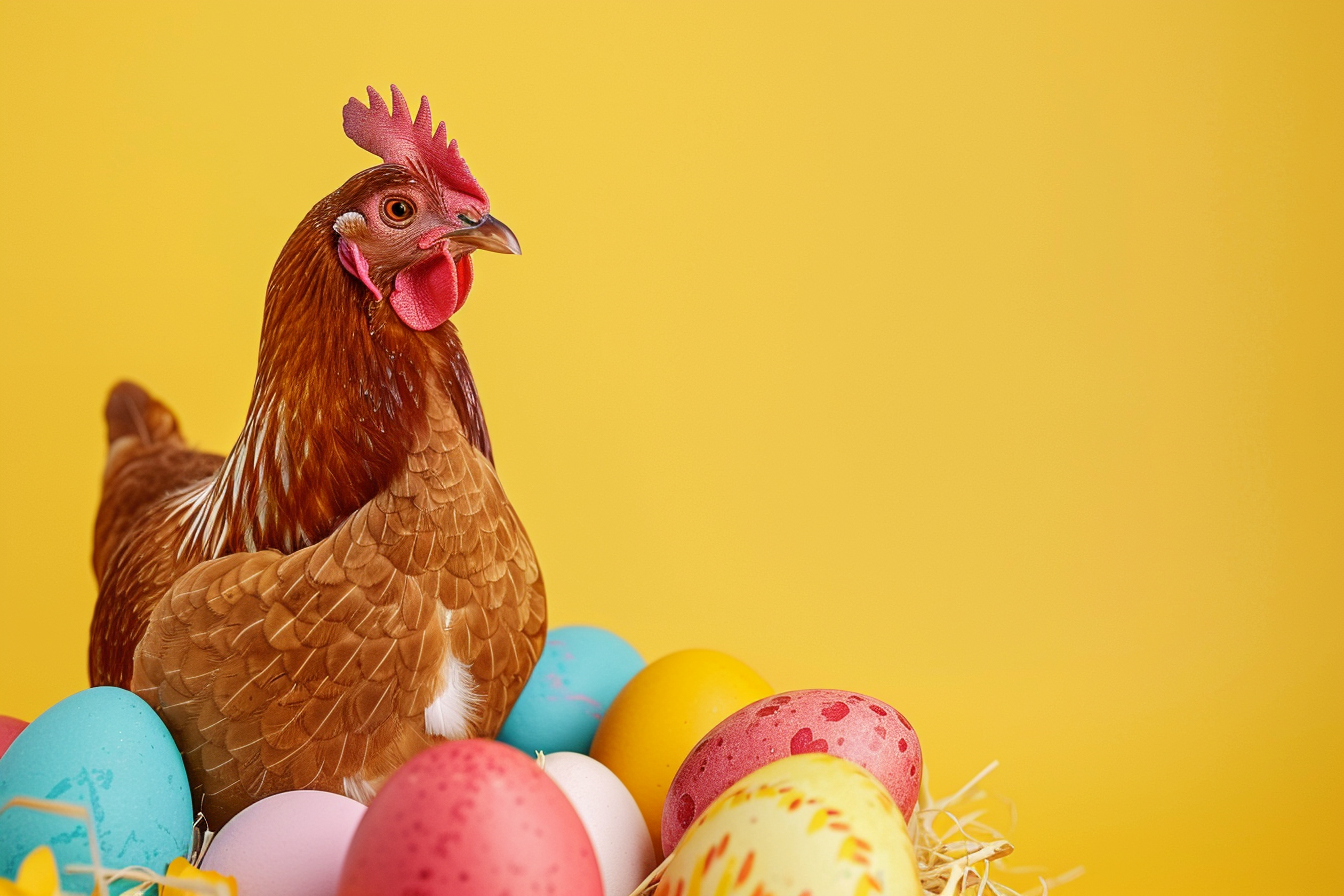 Image gratuite Poule, œufs, fond jaune vibrant 3