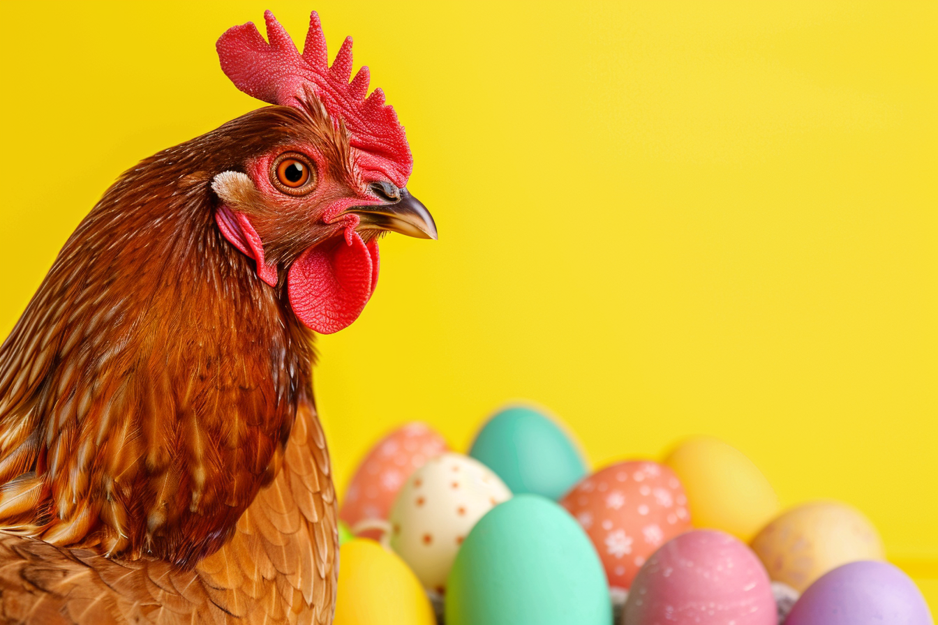 Image gratuite Poule, œufs, fond jaune vibrant 4