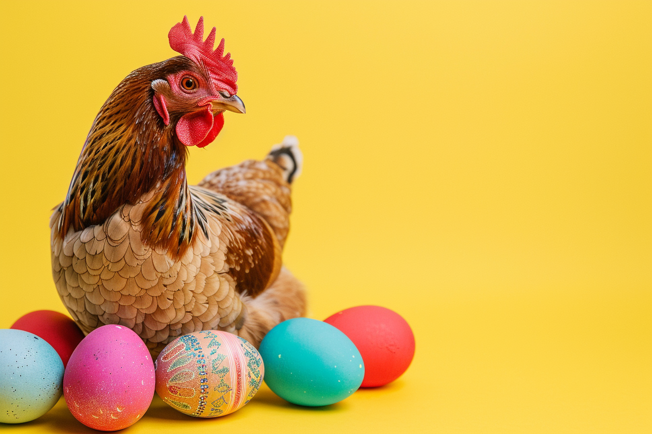 Image gratuite Poule, œufs, fond jaune vibrant 5