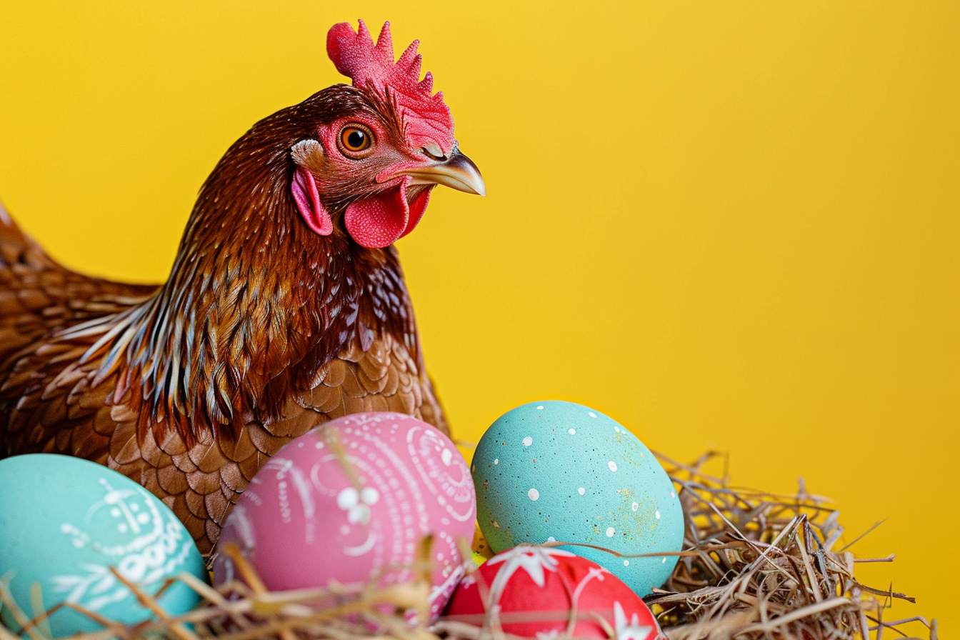 Image gratuite Poule, œufs, fond jaune vibrant 6