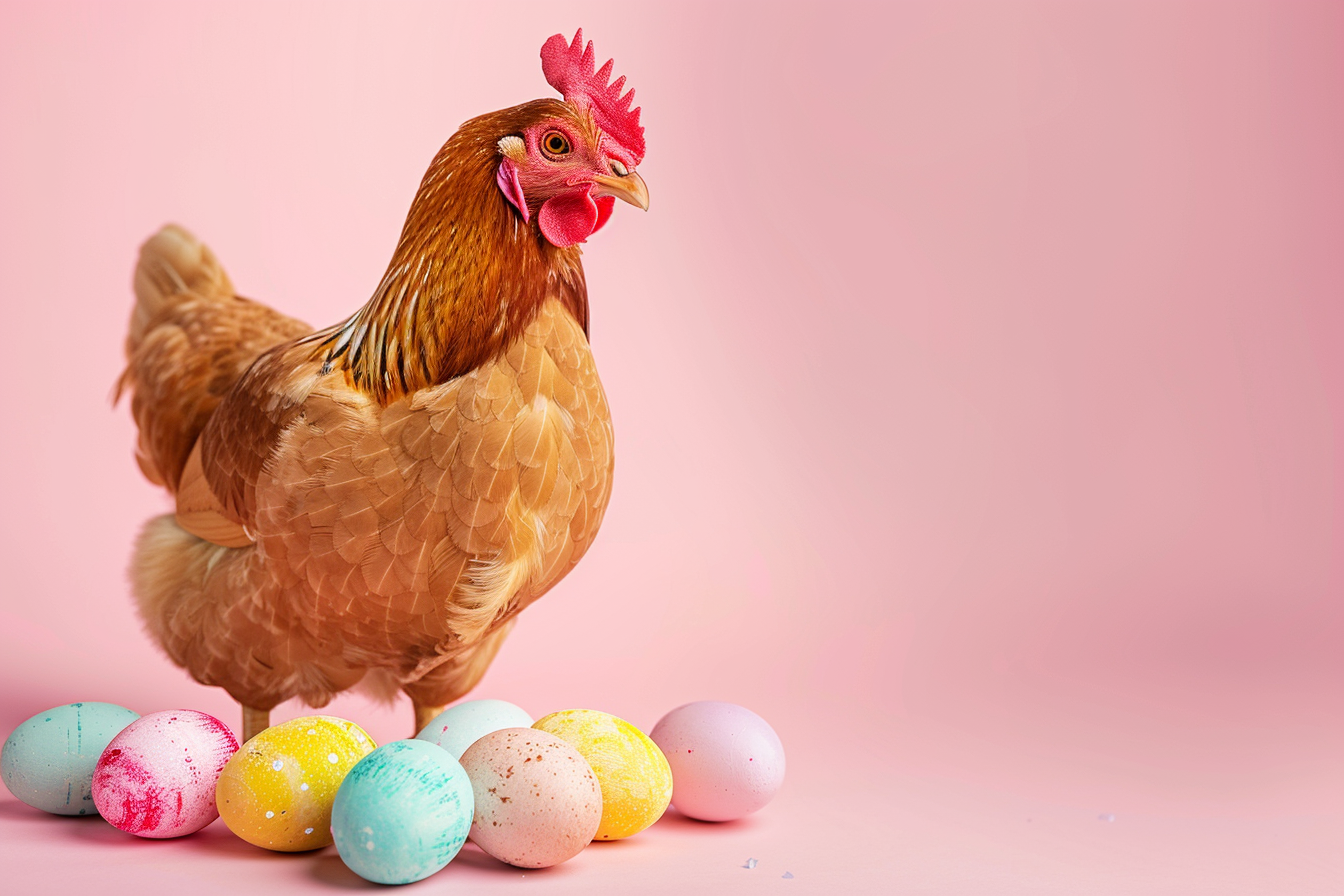 Image gratuite Poule, œufs, fond rose pastel 3