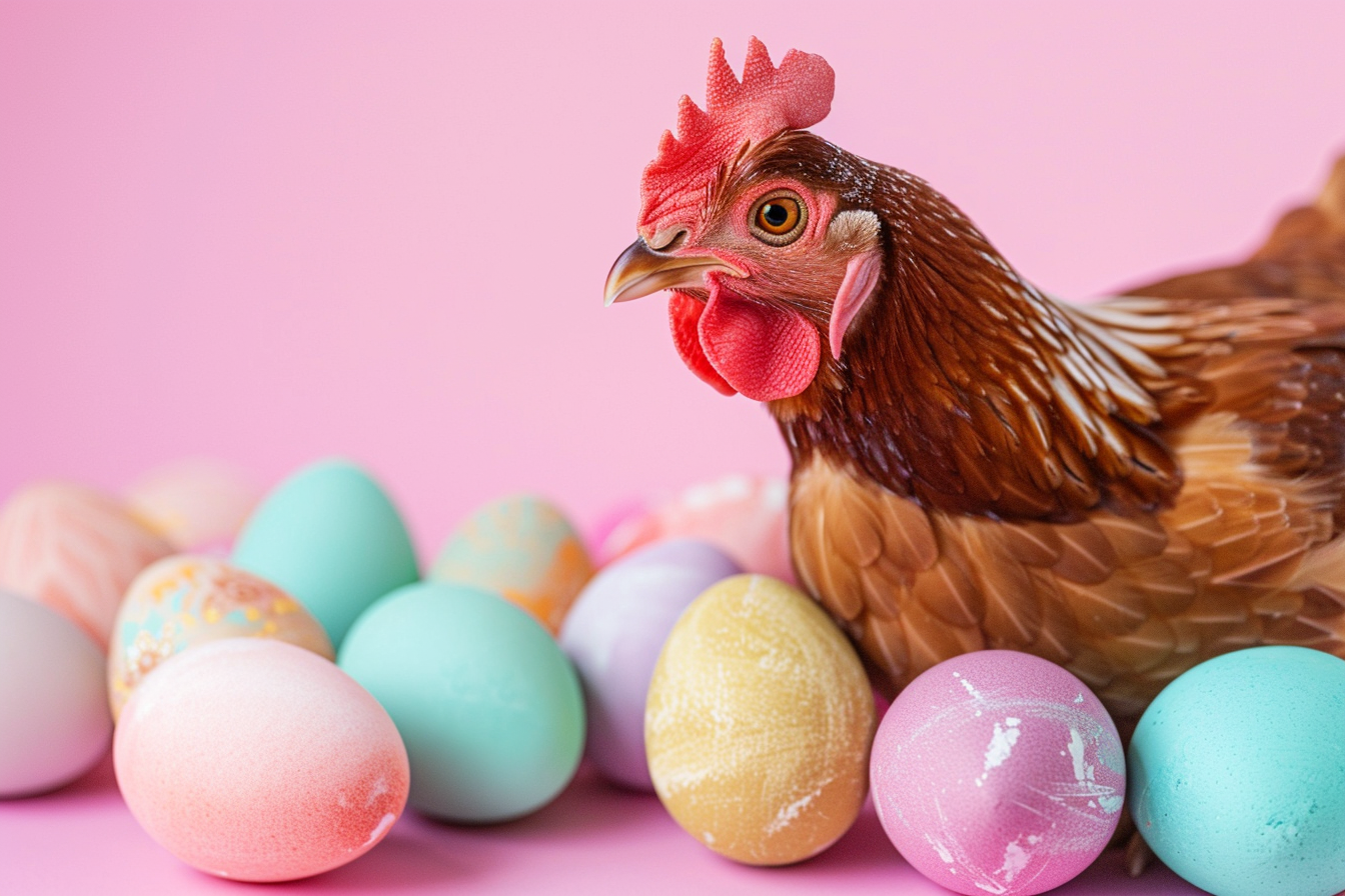 Image gratuite Poule, œufs, fond rose pastel 4