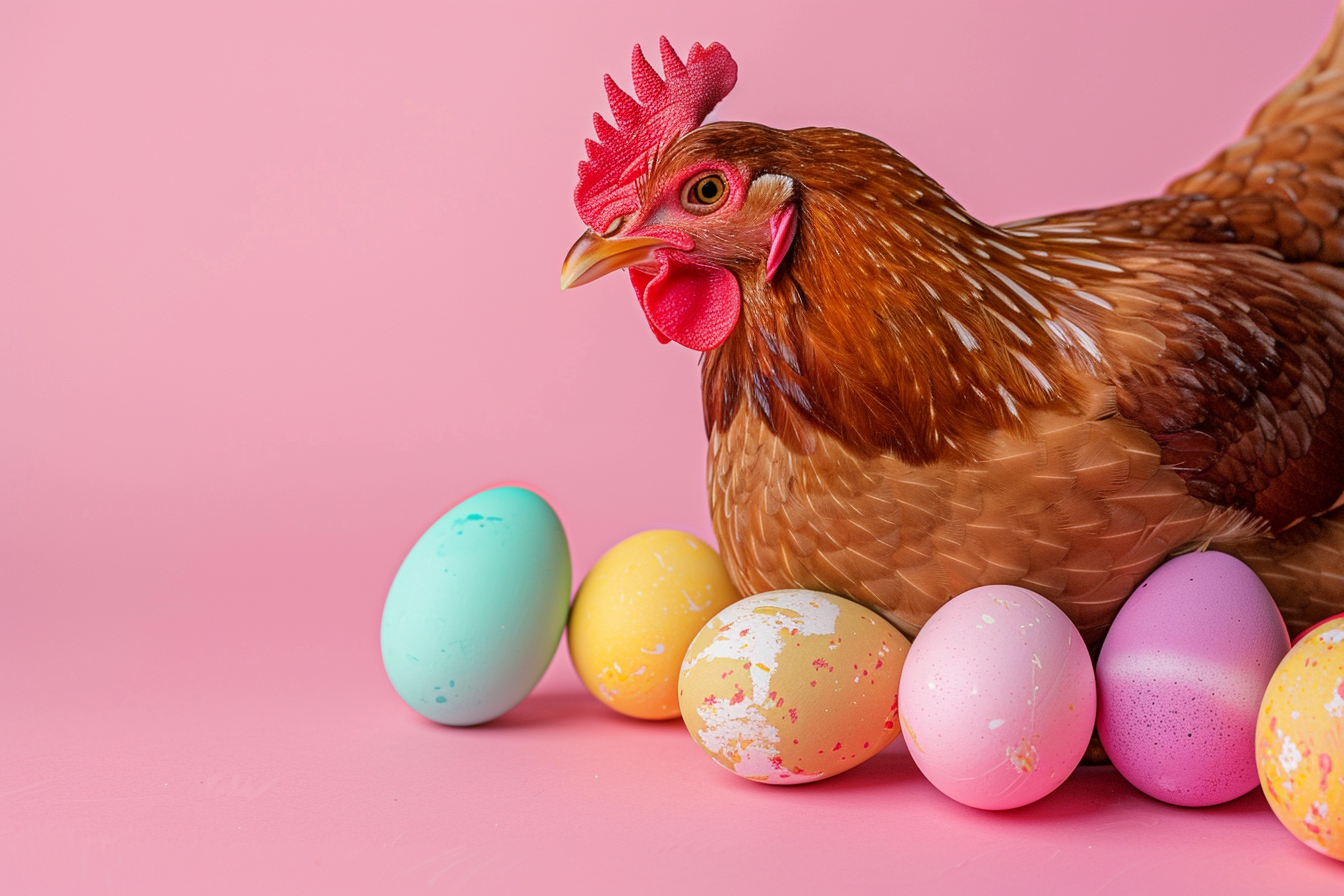 Image gratuite Poule, œufs, fond rose pastel 5