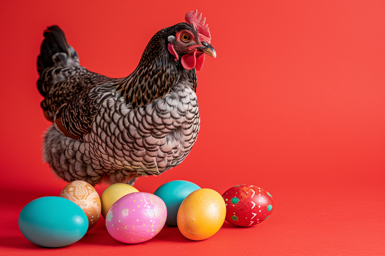 Image gratuite Poule, œufs, fond rouge 2