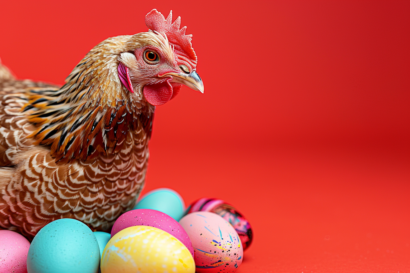 Image gratuite Poule, œufs, fond rouge 3