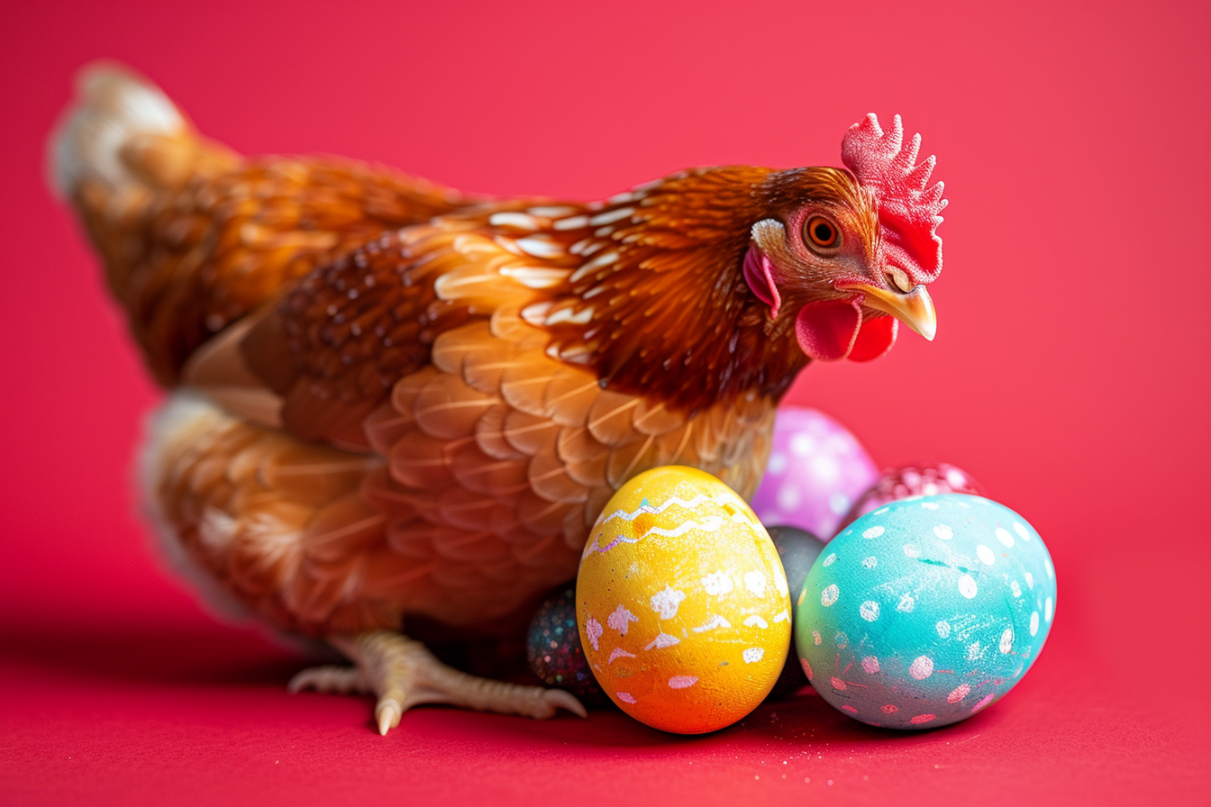 Image gratuite Poule, œufs, fond rouge 4