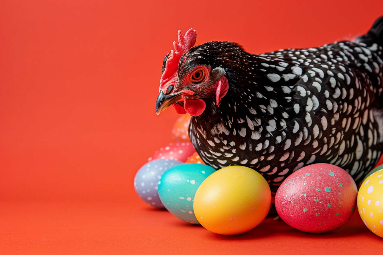 Image gratuite Poule, œufs, fond rouge 6