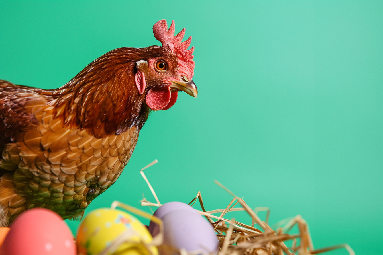 Image gratuite Poule, œufs, fond vert vif 2