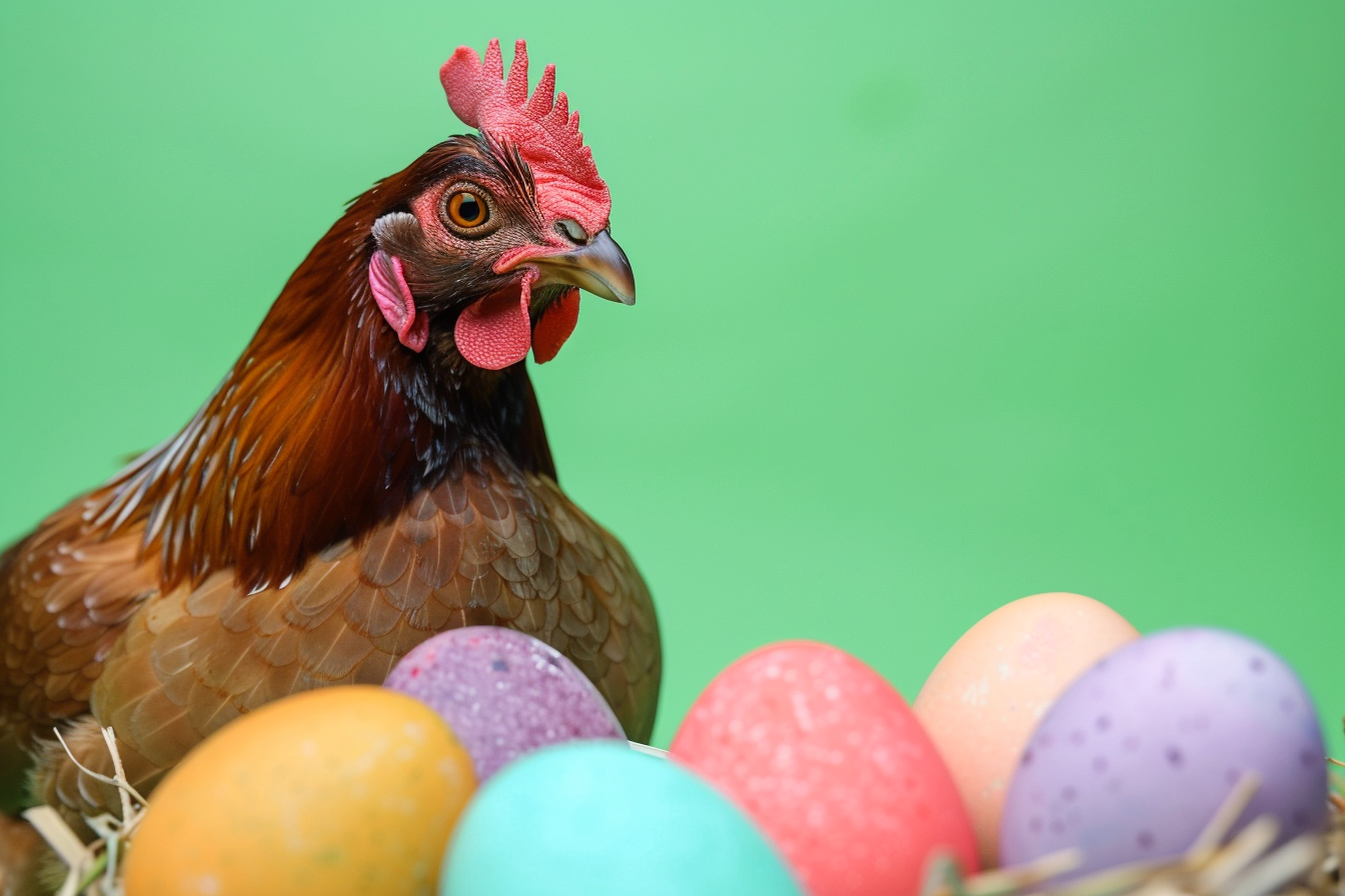 Image gratuite Poule, œufs, fond vert vif 3