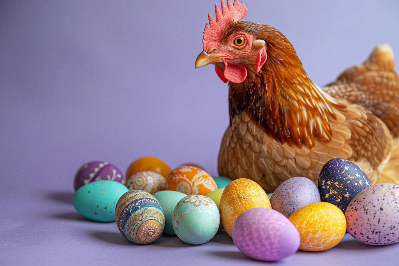 Image gratuite Poule, œufs, fond violet 1