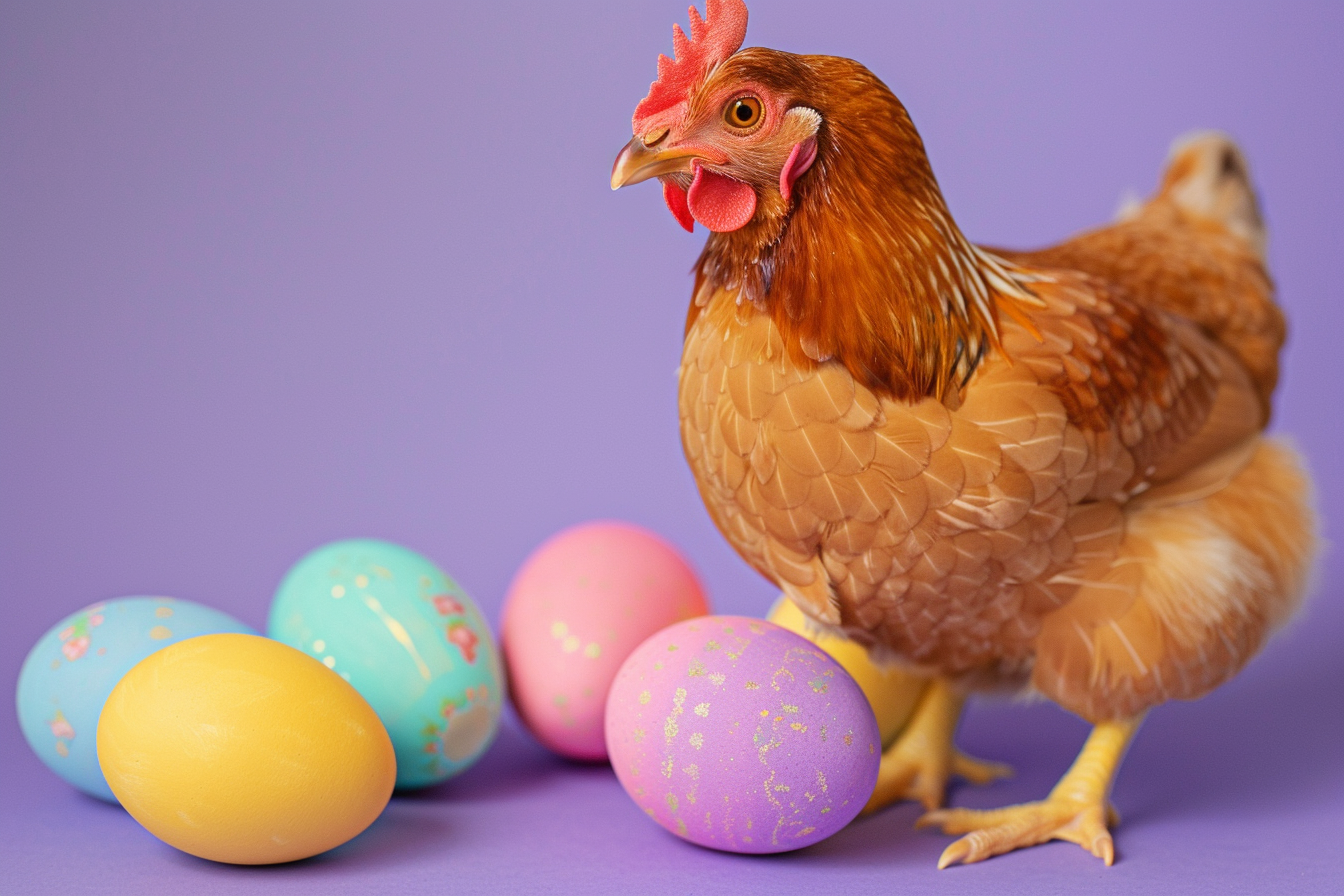 Image gratuite Poule, œufs, fond violet 2