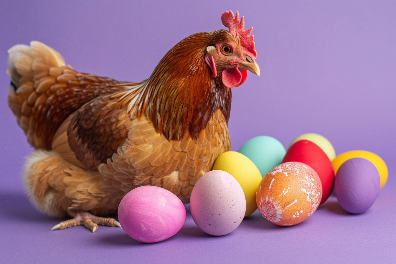 Image gratuite Poule, œufs, fond violet 3