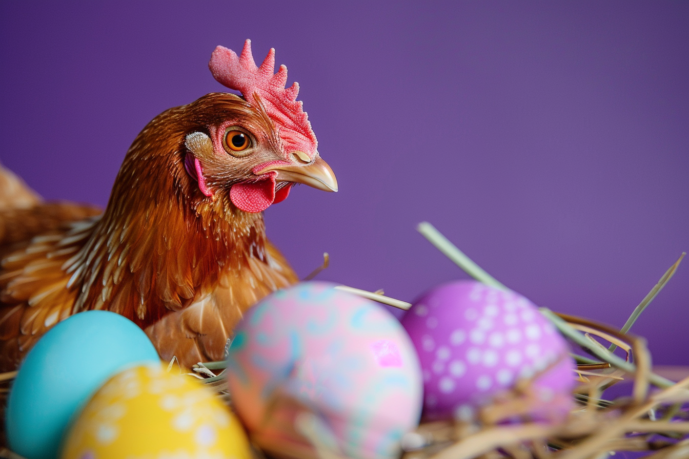 Image gratuite Poule, œufs, fond violet 4