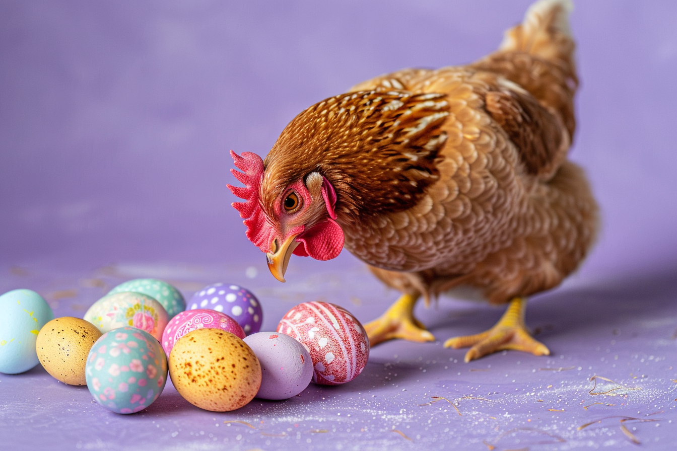 Image gratuite Poule, œufs, fond violet 5