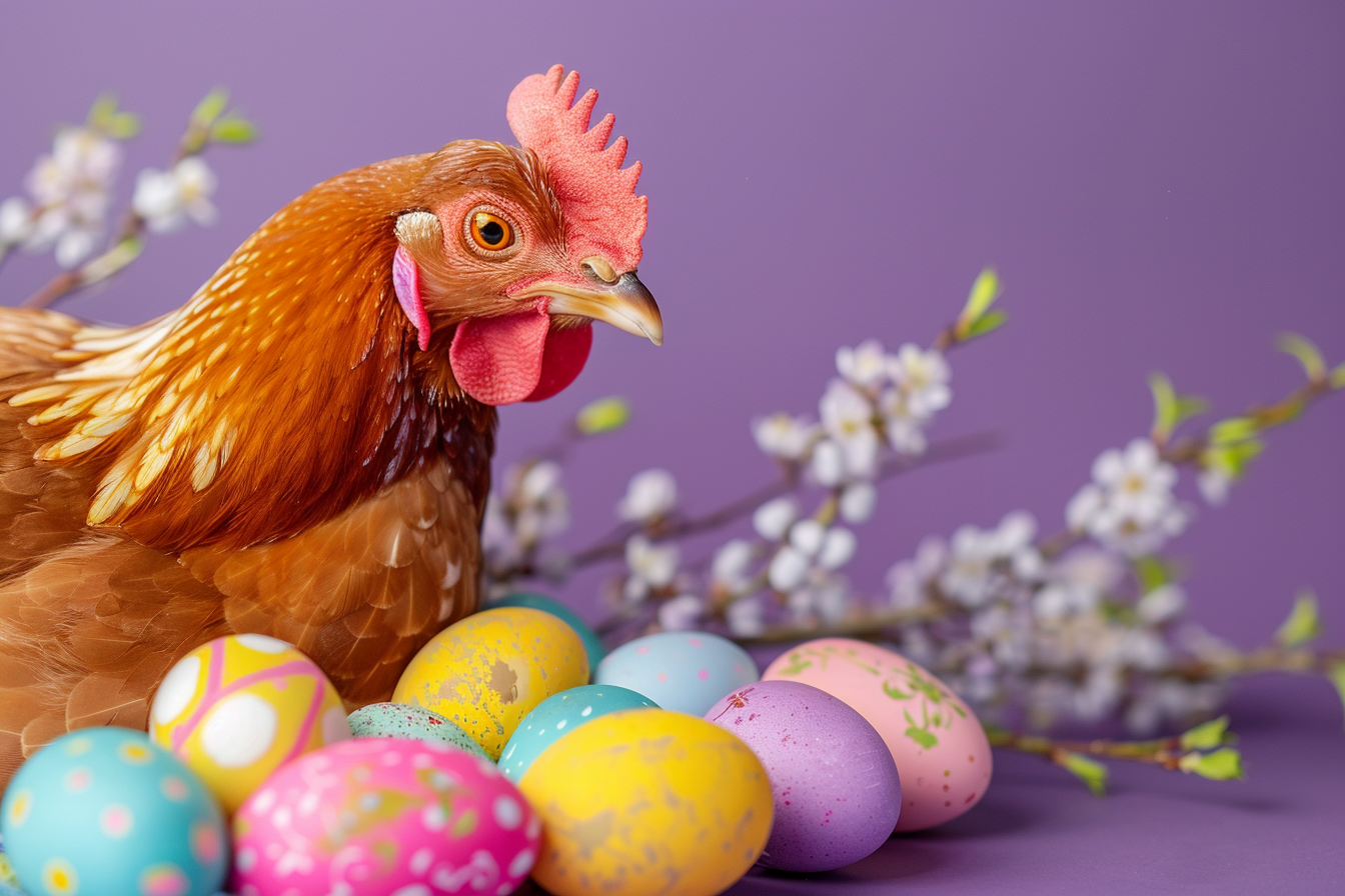 Image gratuite Poule, œufs, fond violet 7