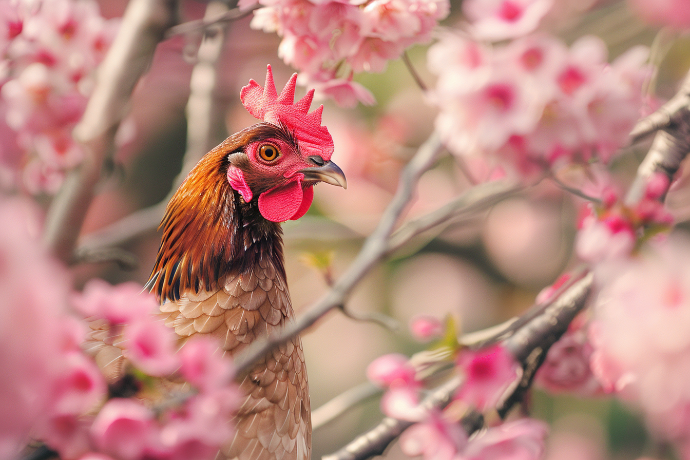 Image gratuite Poule sous cerisier en fleurs 2