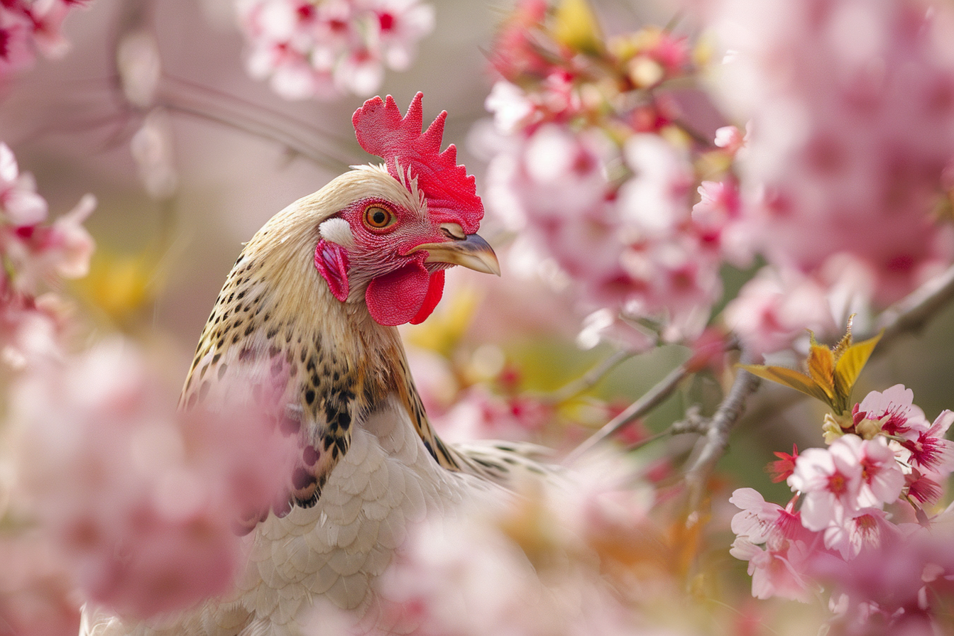 Image gratuite Poule sous cerisier en fleurs 3