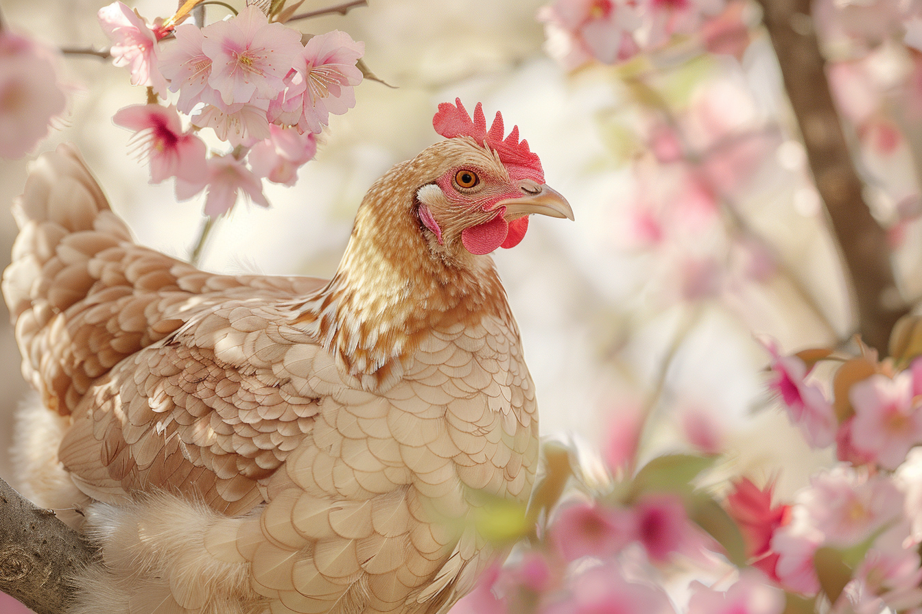 Image gratuite Poule sous cerisier en fleurs 4