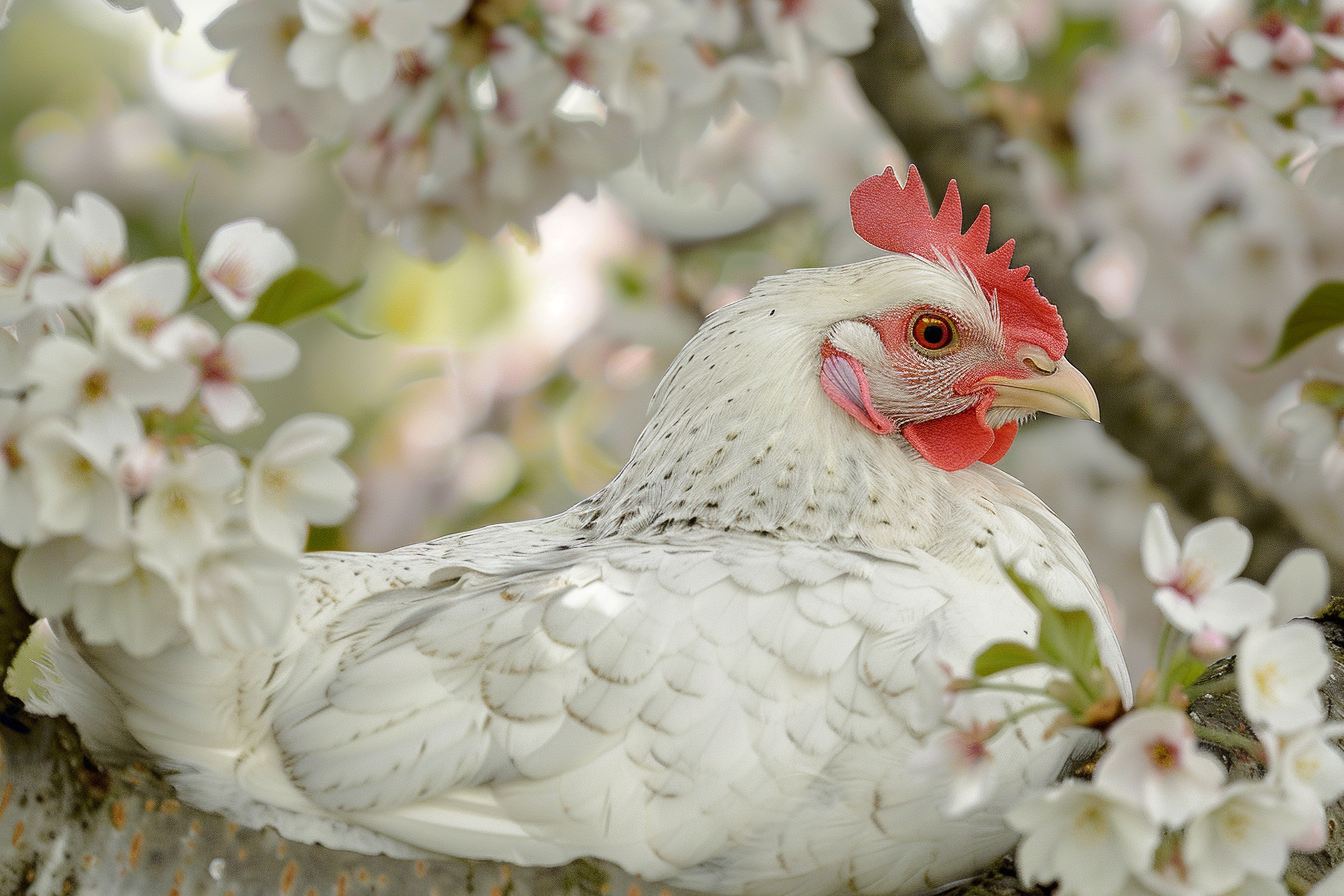 Image gratuite Poule sous cerisier en fleurs 5