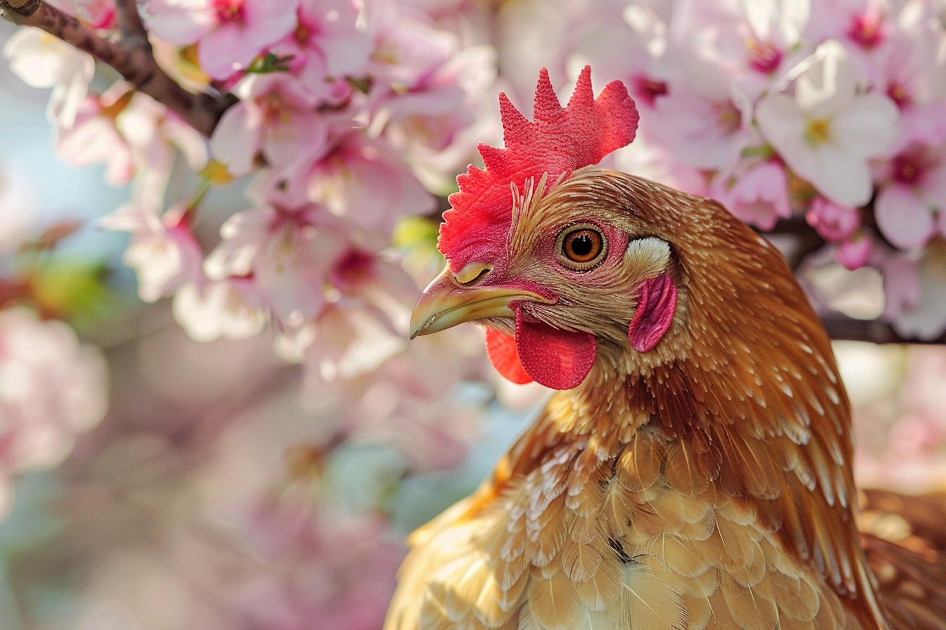 Image gratuite Poule sous cerisier en fleurs 6